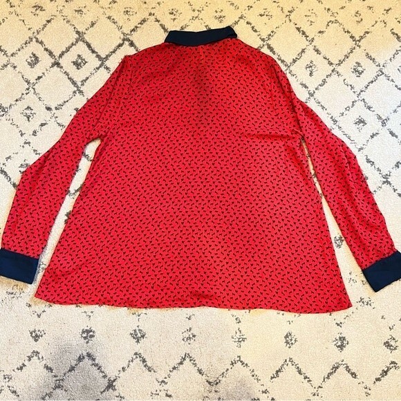 Free People Red & Blue Tiny Horse Print Oversize Top Blouse Size Small - Picture 10 of 11